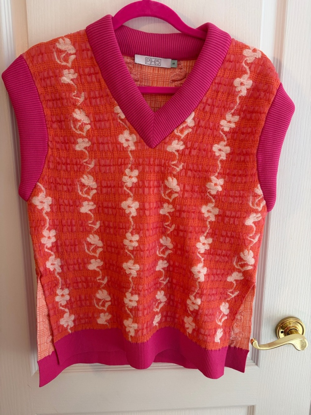 PH5 "Gerry" Oversized Floral Stitch Sweater Vest in Pink/Orange, size Small